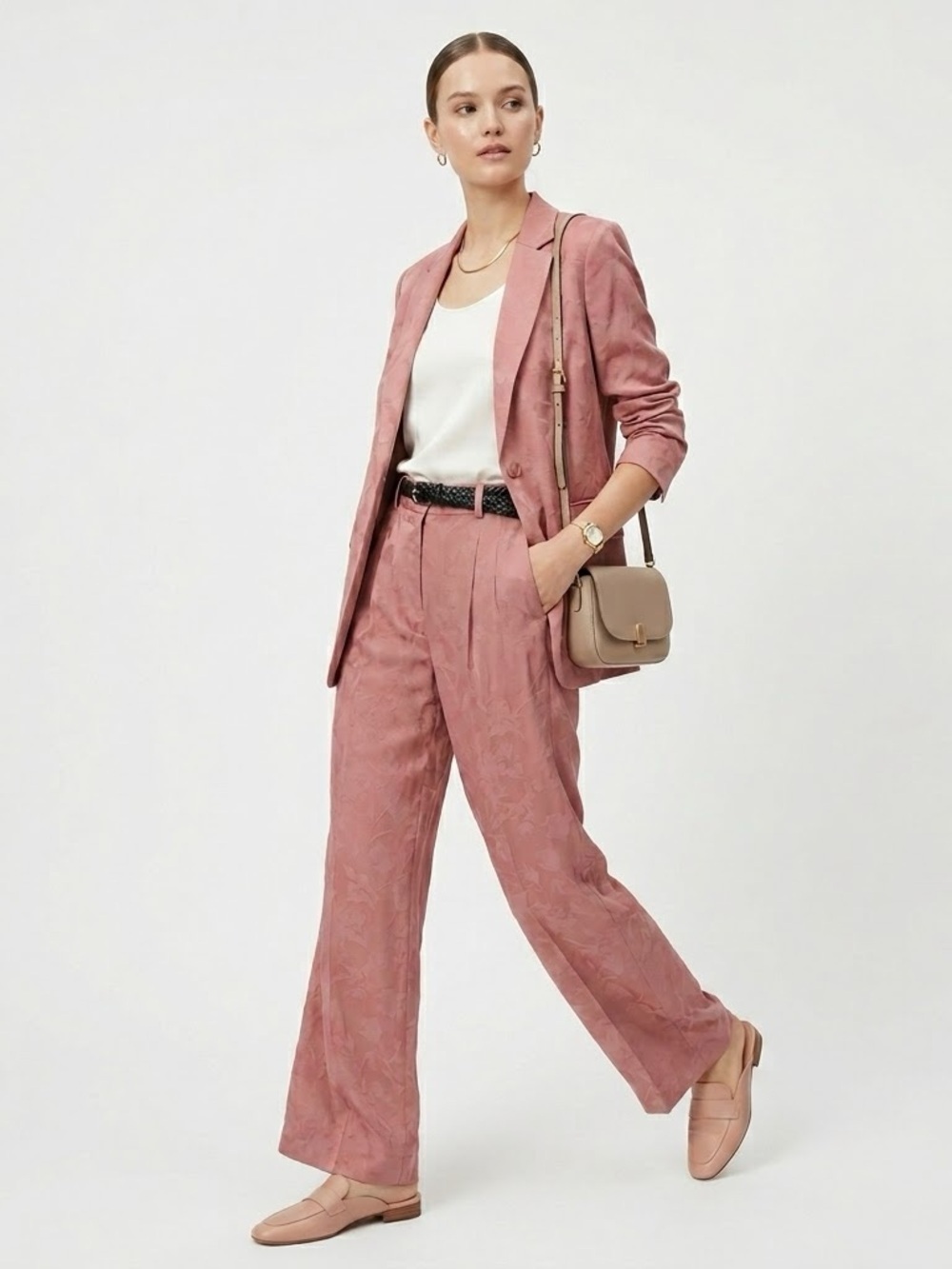 Club Monaco NWT Jacquard High Rise Wide Leg Pink Floral Trouser Pants Size 10